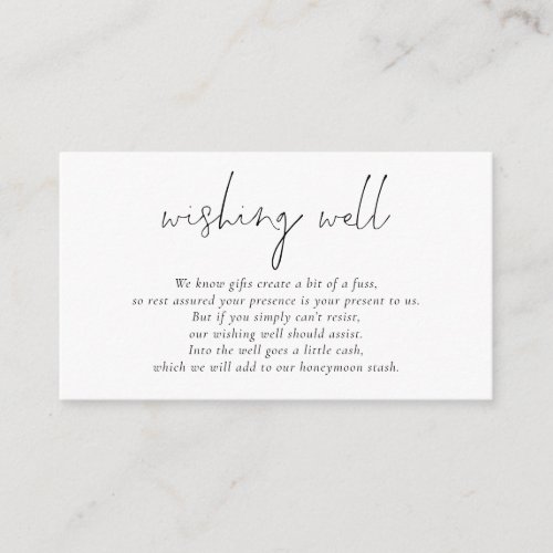 Minimalist Script Black White Wedding Wishing Well Enclosure Card