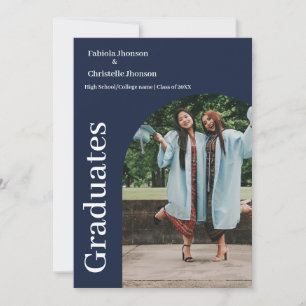 Minimalist script  blue navy double graduation announcement