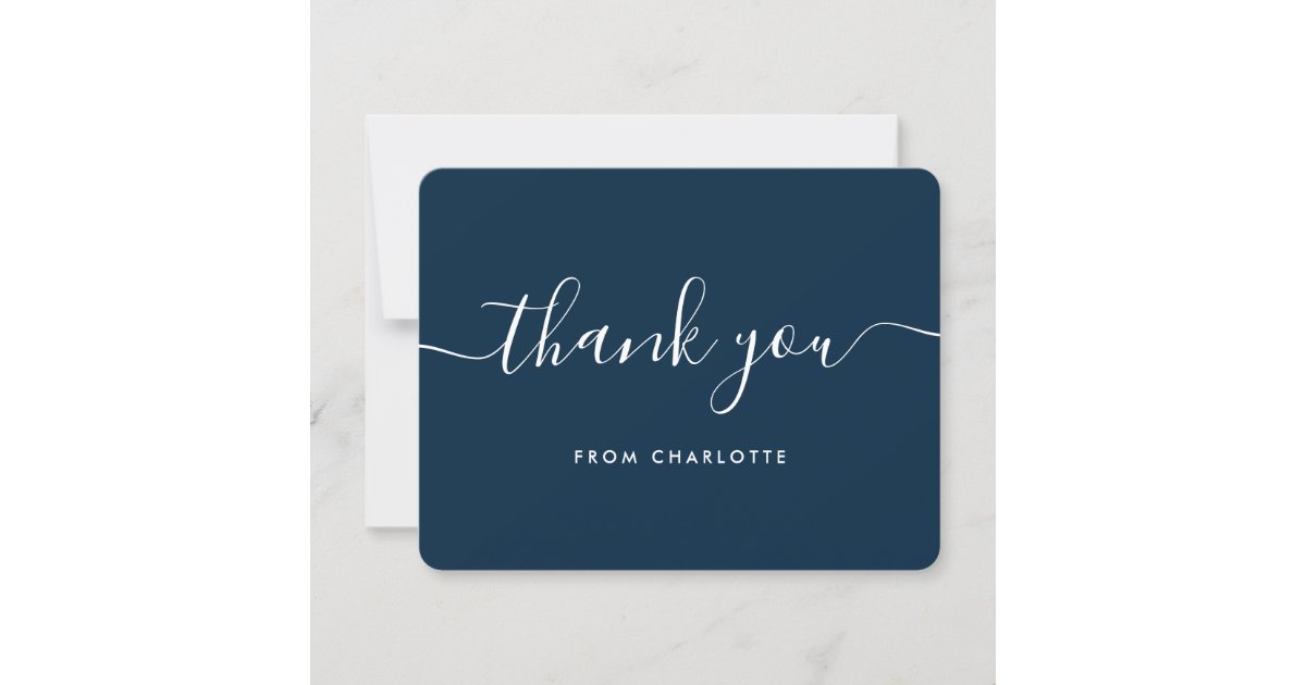 Minimalist Script Blue Wedding Shower Birthday Thank You Card | Zazzle