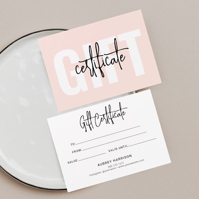 Minimalist Script Blush Pink Gift Certificate (Creator Uploaded)