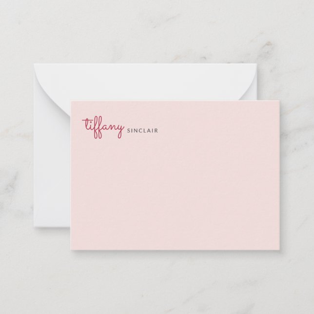 Minimalist Script Blush Pink Modern Chic Custom Note Card (Front)