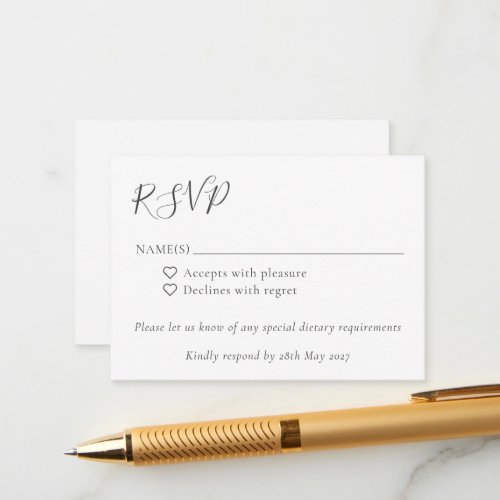 Minimalist Script Boho Black White Wedding RSVP Enclosure Card