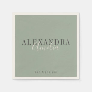 Minimalist Script Boho Sage Green Custom Business Napkins