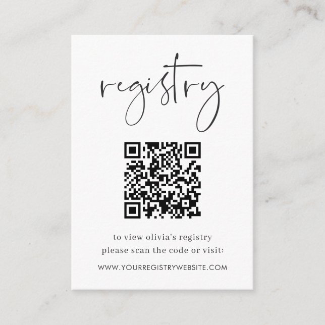 Minimalist Script Bridal or Baby Shower Registry Enclosure Card (Front)
