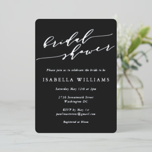 Minimalist Script Bridal Shower Black Silver Foil Invitation