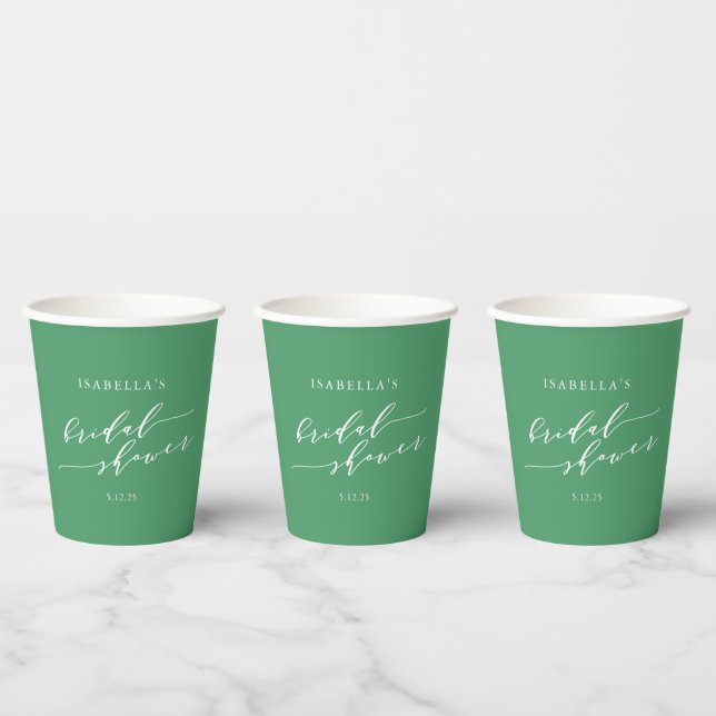 Minimalist Script Bridal Shower Kelly Green Paper Cups (Multi)