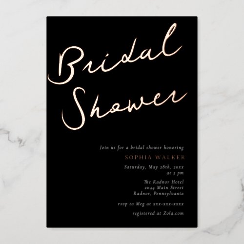 Minimalist Script Bridal Shower Rose Gold Foil Invitation