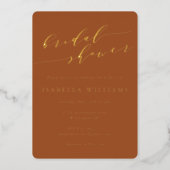 Minimalist Script Bridal Shower Terracotta Gold  Foil Invitation (Front)