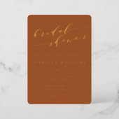 Minimalist Script Bridal Shower Terracotta Gold  Foil Invitation (Standing Front)