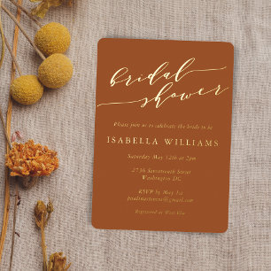 Minimalist Script Bridal Shower Terracotta Gold Foil Invitation