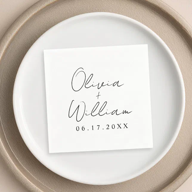 Minimalist Script Bride Groom Names Napkins | Zazzle