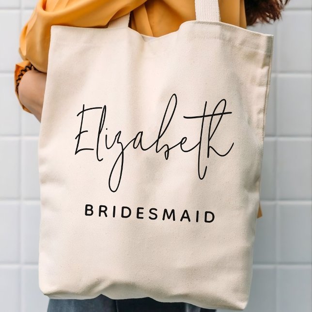 Minimalist Script Bridesmaid Personalized Name Tote Bag (Creator Uploaded)