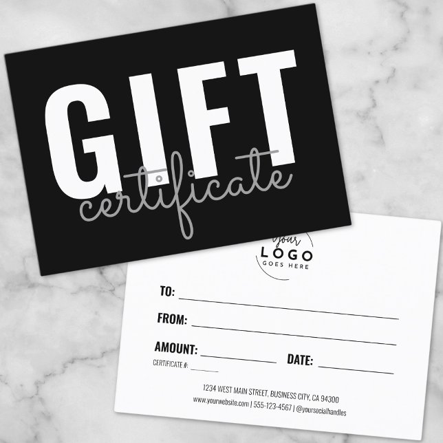 Minimalist Script  Business Gift Certificate (Modern Script Logo Business Gift Certificate)
