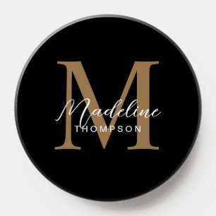 Minimalist Script Calligraphy Black Gold Monogram PopSocket