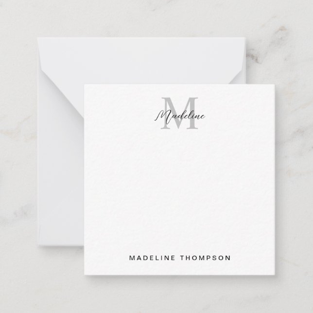 Minimalist Script Calligraphy Black Gray Monogram Note Card (Front)