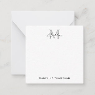 Minimalist Script Calligraphy Black Gray Monogram Note Card