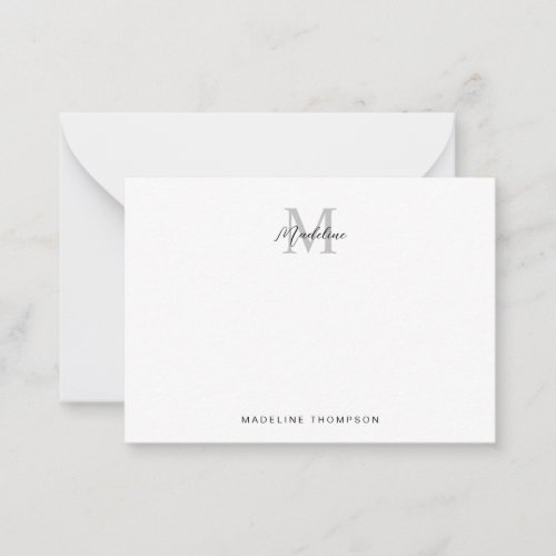 Minimalist Script Calligraphy Black Gray Monogram Note Card