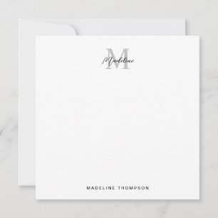 Minimalist Script Calligraphy Black Gray Monogram Note Card