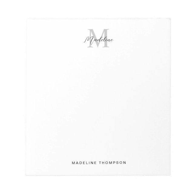 Minimalist Script Calligraphy Black Gray Monogram Notepad (Front)