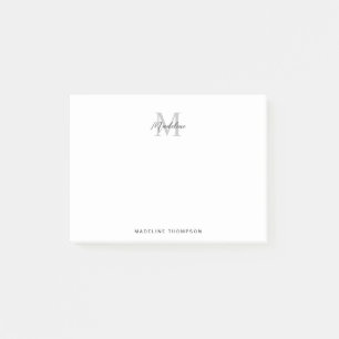 Minimalist Script Calligraphy Black Gray Monogram Post-it Notes