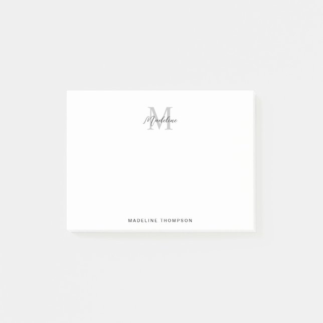 Minimalist Script Calligraphy Black Gray Monogram Post-it Notes (Front)