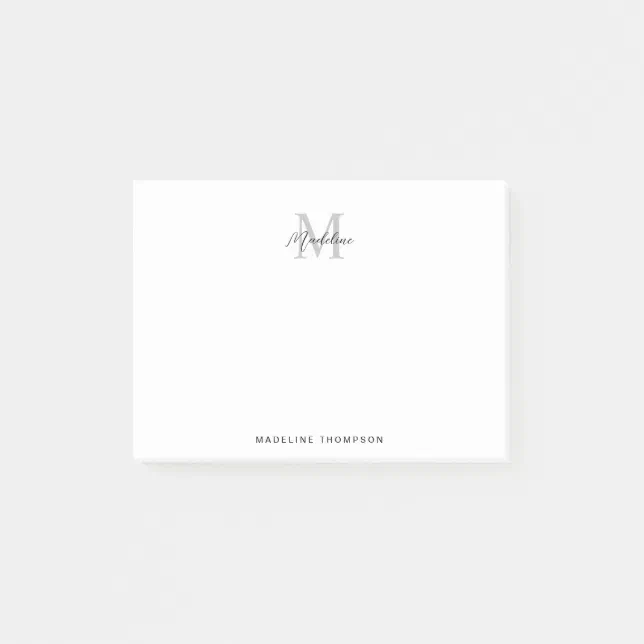 Minimalist Script Calligraphy Black Gray Monogram Post-it Notes | Zazzle