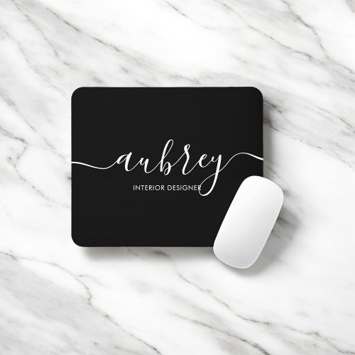 Minimalist Script Calligraphy Black Mouse Pad