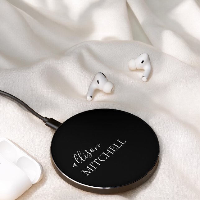 Minimalist Script Calligraphy Black Wireless Charger (Creator Uploaded)