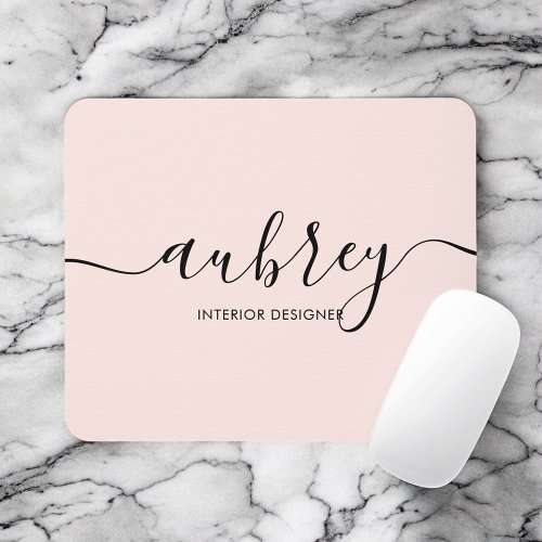 Minimalist Script Calligraphy Blush Pink Mouse Pad