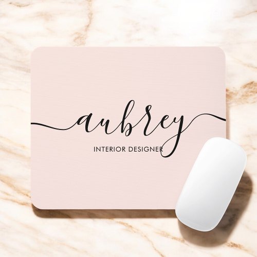 Minimalist Script Calligraphy Blush Pink Mouse Pad