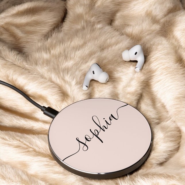 Minimalist Script Calligraphy Blush Pink Wireless Charger (Creator Uploaded)