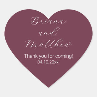Minimalist Script Calligraphy Burgundy Favors Heart Sticker