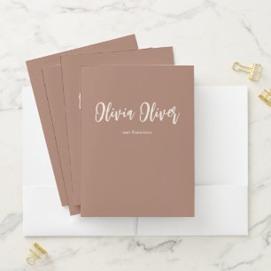 Minimalist Script Calligraphy Mocha Chic Modern Pocket Folder