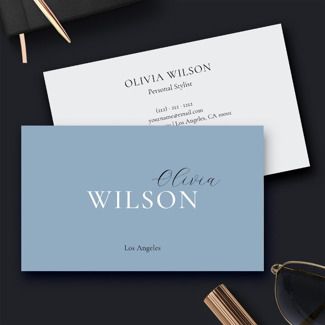 Minimalist Script Calligraphy Modern Dusty Blue Business Card (Creator Uploaded)