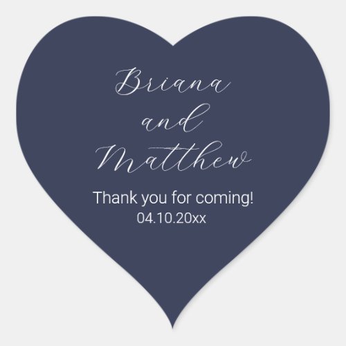 Minimalist Script Calligraphy Navy Blue Favors Heart Sticker