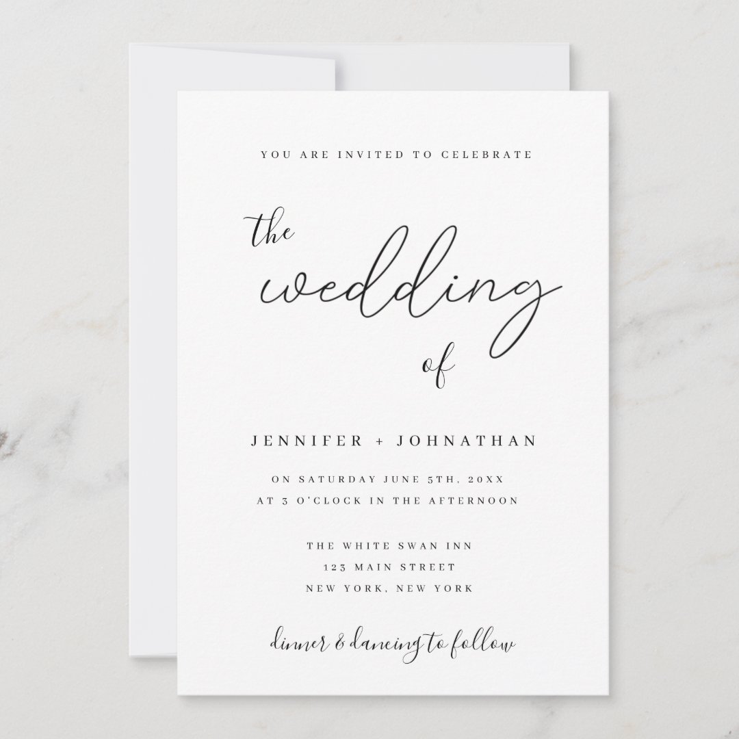 Minimalist Script Calligraphy Wedding Invitations | Zazzle