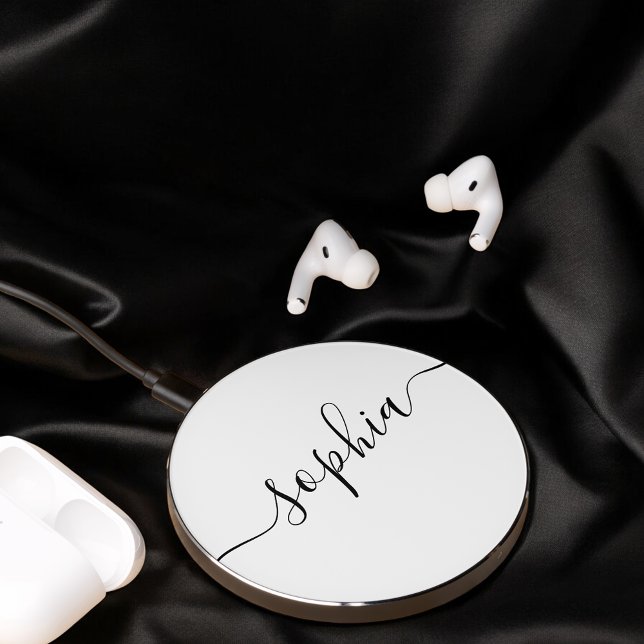 Minimalist Script Calligraphy White Wireless Charger (Creator Uploaded)