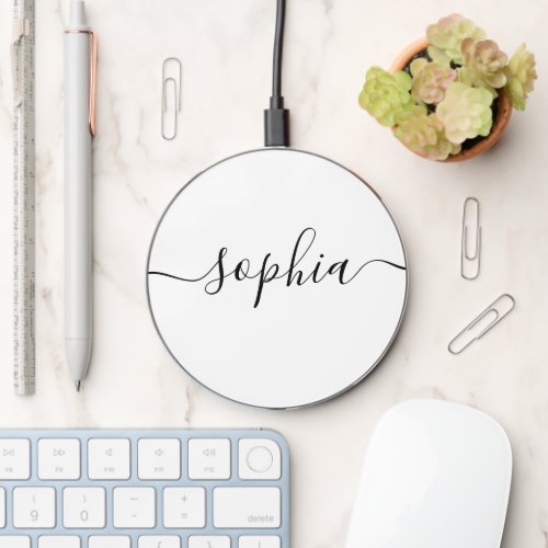 Minimalist Script Calligraphy White Wireless Charger