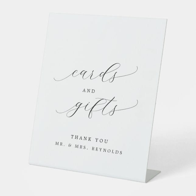 Minimalist Script Cards & Gifts Wedding Pedestal Sign (Front)