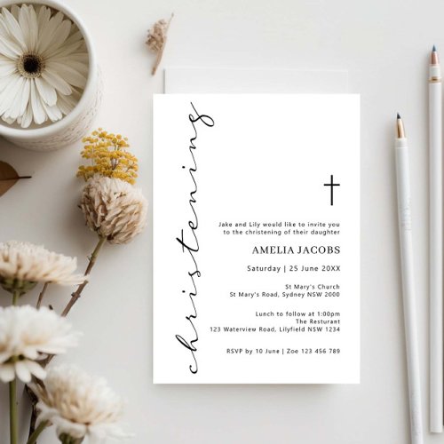 Minimalist Script Christening Typography Invitation