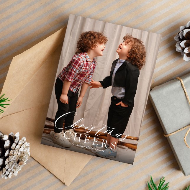 Minimalist Script Christmas Cheers 1 Photo  Holiday Card (Creator Uploaded)