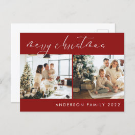 Minimalist Script Christmas Greeting Red Postcard