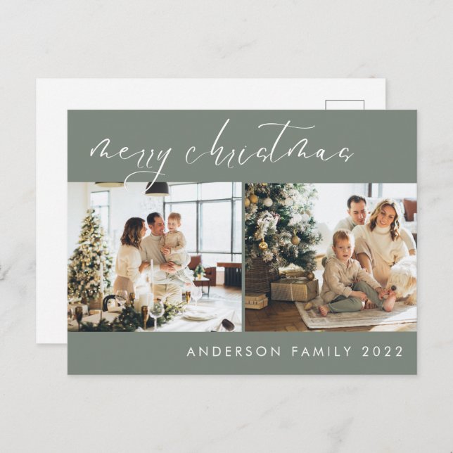 Minimalist Script Christmas Greeting | Sage Green Postcard (Front/Back)