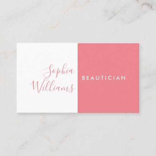 Minimalist Script Coral and White Business Card