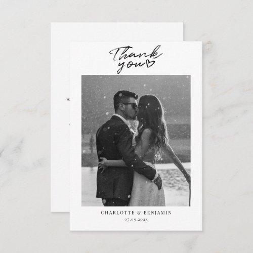 Minimalist Script Couples Wedding Photo Thank You Card