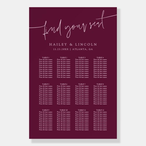 Minimalist Script Cranberry Wedding Seating Chart Foam Board