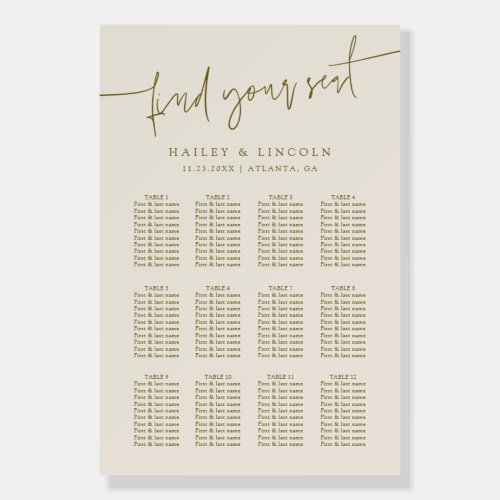 Minimalist Script Cream Wedding Seating Chart Foam Board