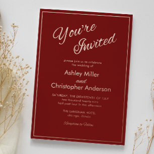 Minimalist Script Crimson Red Wedding Foil Invitation