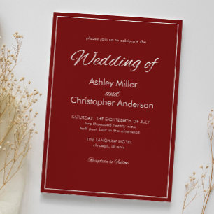 Minimalist Script Crimson Red Wedding Invitation