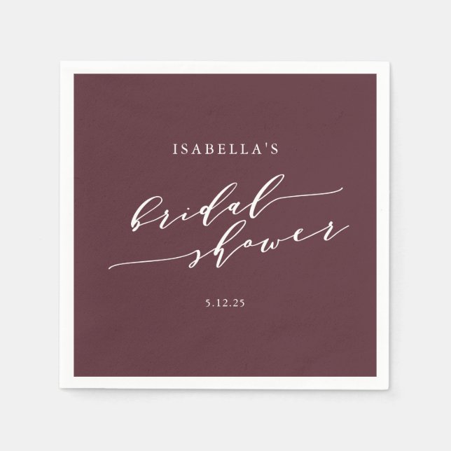 Minimalist Script Custom Bridal Shower Burgundy Napkins (Front)